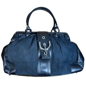 Tod’s Vintage Y2K large satchel black canvas and leather front buckle clasp EUC
